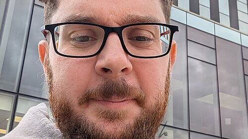 Alex Lock outside Corby Cube